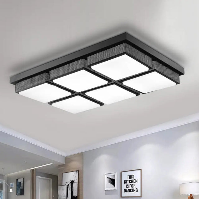 Modern Flush Mount Light with Acrylic Panels - Black/White, 6/9 ...