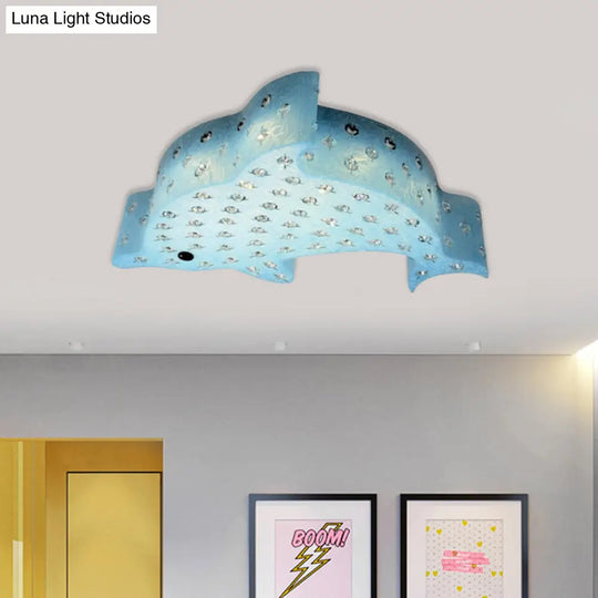 Modern Flush Mount Pendant Light - Fish Shaped Acrylic Led Ceiling Lamp With Crystal Decoration