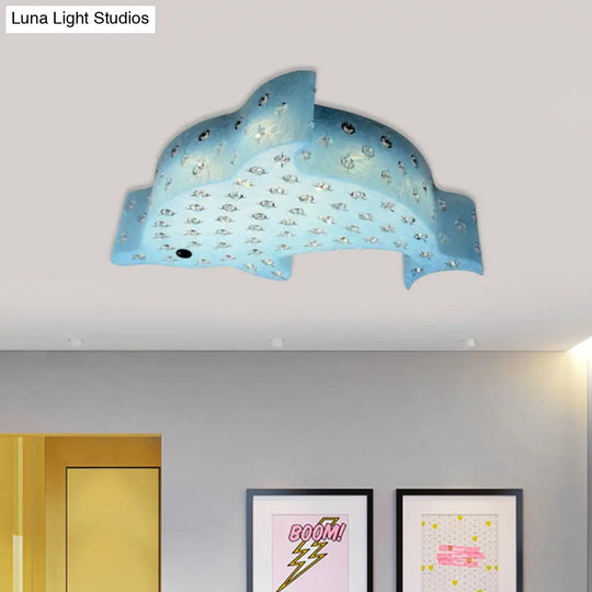 Modern Flush Mount Pendant Light - Fish Shaped Acrylic Led Ceiling Lamp With Crystal Decoration