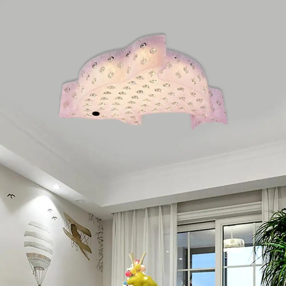 Modern Flush Mount Pendant Light - Fish Shaped Acrylic Led Ceiling Lamp With Crystal Decoration