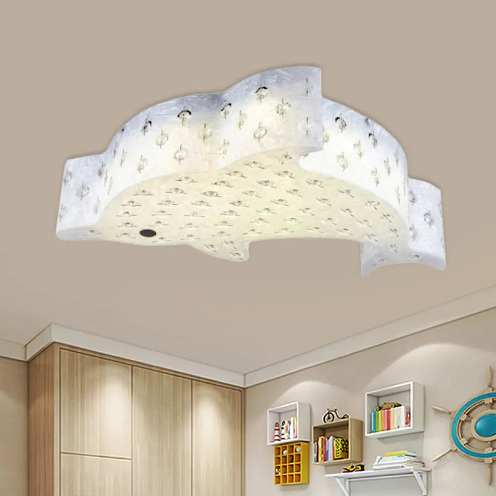 Modern Flush Mount Pendant Light - Fish Shaped Acrylic Led Ceiling Lamp With Crystal Decoration