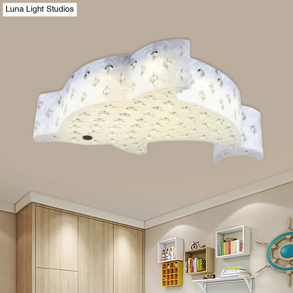 Modern Flush Mount Pendant Light - Fish Shaped Acrylic Led Ceiling Lamp With Crystal Decoration