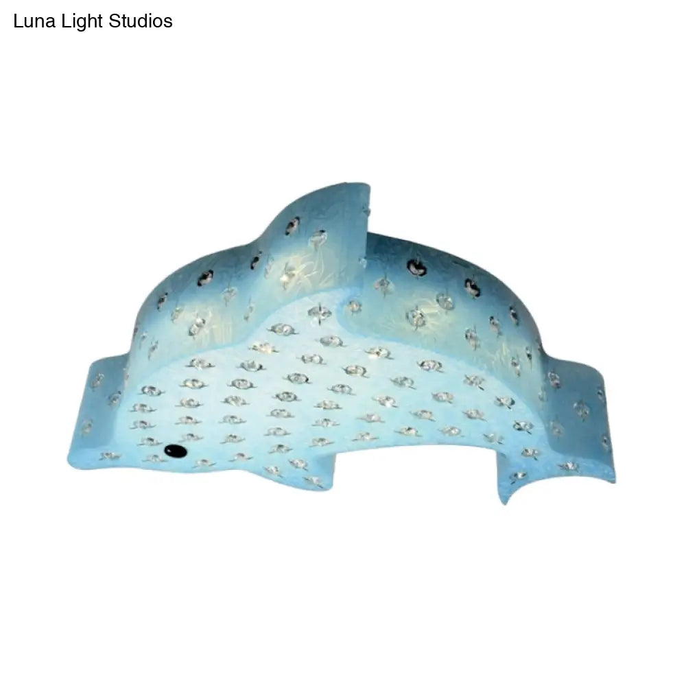 Modern Flush Mount Pendant Light - Fish Shaped Acrylic Led Ceiling Lamp With Crystal Decoration