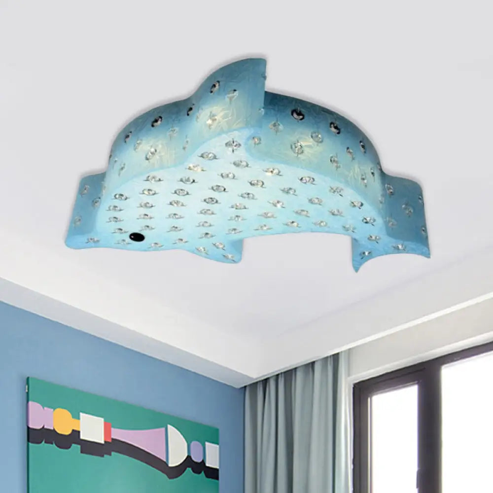 Modern Flush Mount Pendant Light - Fish Shaped Acrylic Led Ceiling Lamp With Crystal Decoration