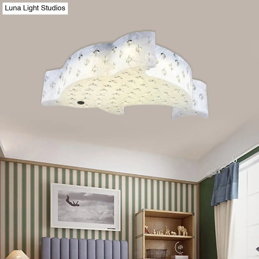 Modern Flush Mount Pendant Light - Fish Shaped Acrylic Led Ceiling Lamp With Crystal Decoration