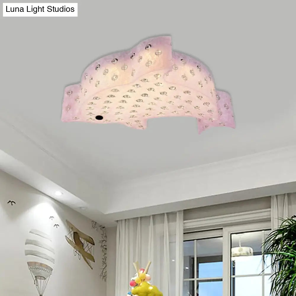 Modern Flush Mount Pendant Light - Fish Shaped Acrylic Led Ceiling Lamp With Crystal Decoration