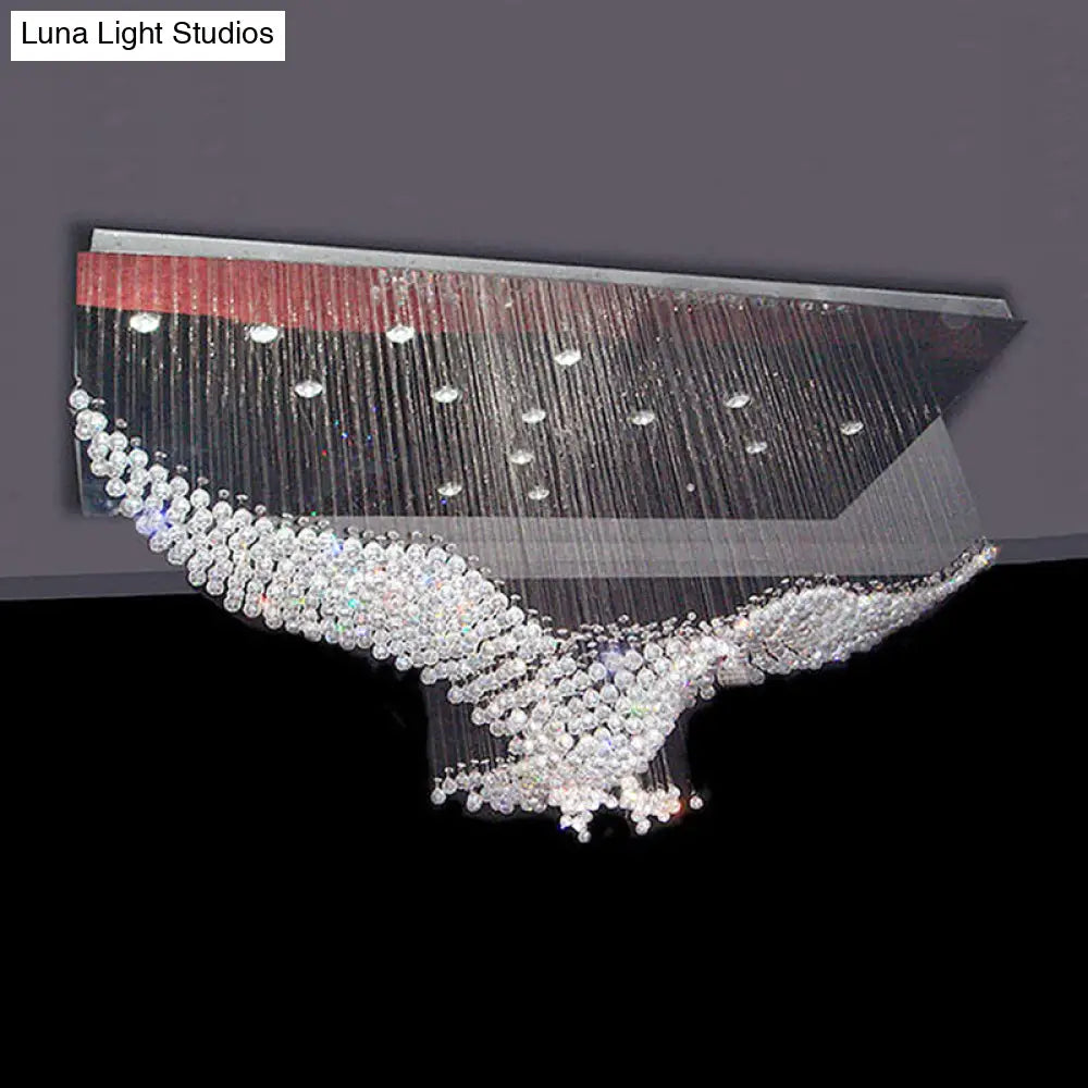 Modern Flush Mount Stainless Steel Crystal Bird Ceiling Light - 11/14 Heads