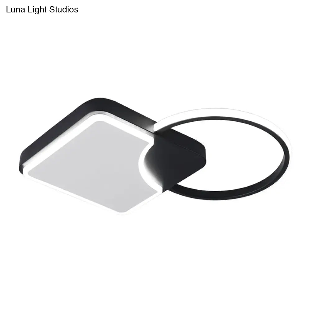 Modern Flush Mounted Led Lamp Fixture In Black White/Warm Light - Ring And Rhombus Corridor