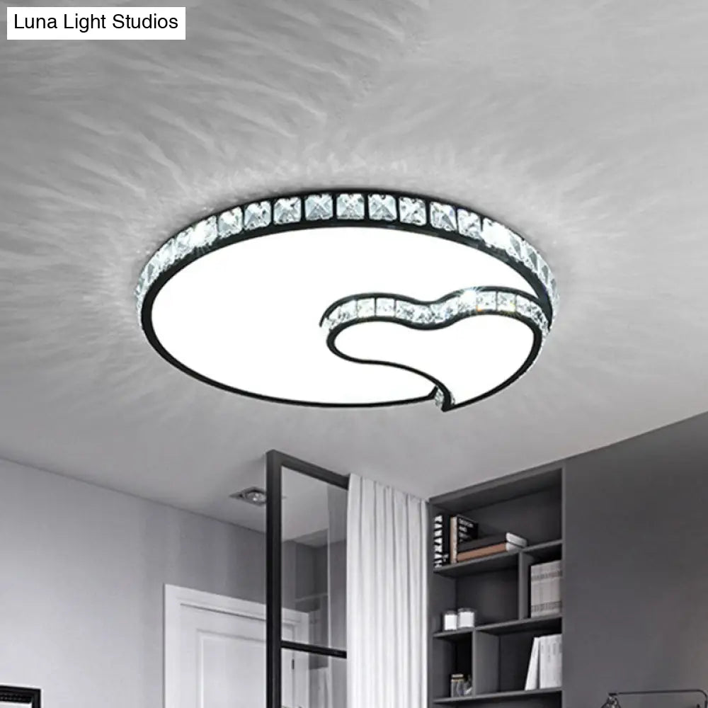 Modern Flushmount Black Led Ceiling Light With Heart Designs And Faceted Crystals