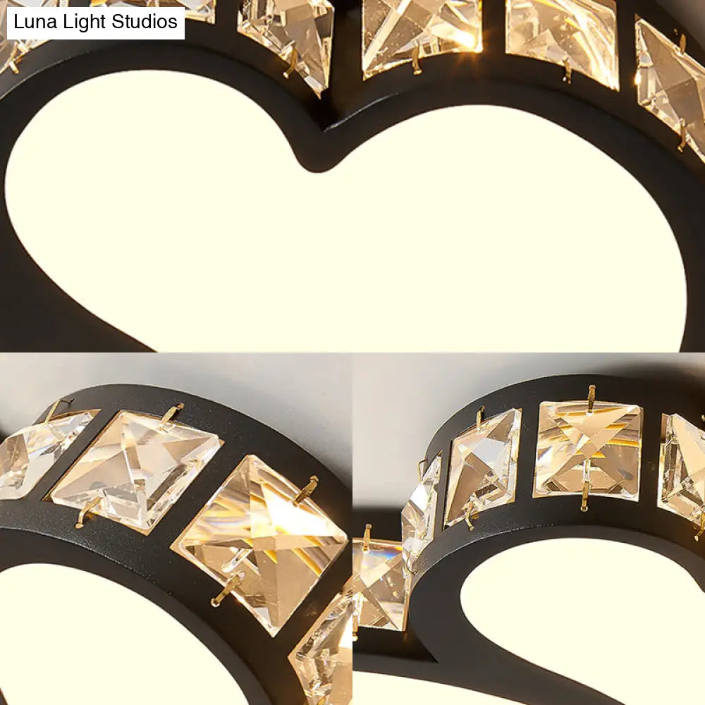 Modern Flushmount Ceiling Light With Crystal Accents And Frosted Diffuser - Black/Gold Led 3 Color