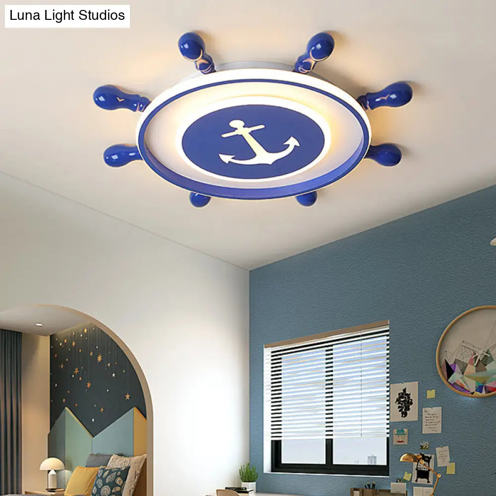 Modern Flushmount Led Ceiling Light For Childrens Rooms - Blue Acrylic With Warm/White