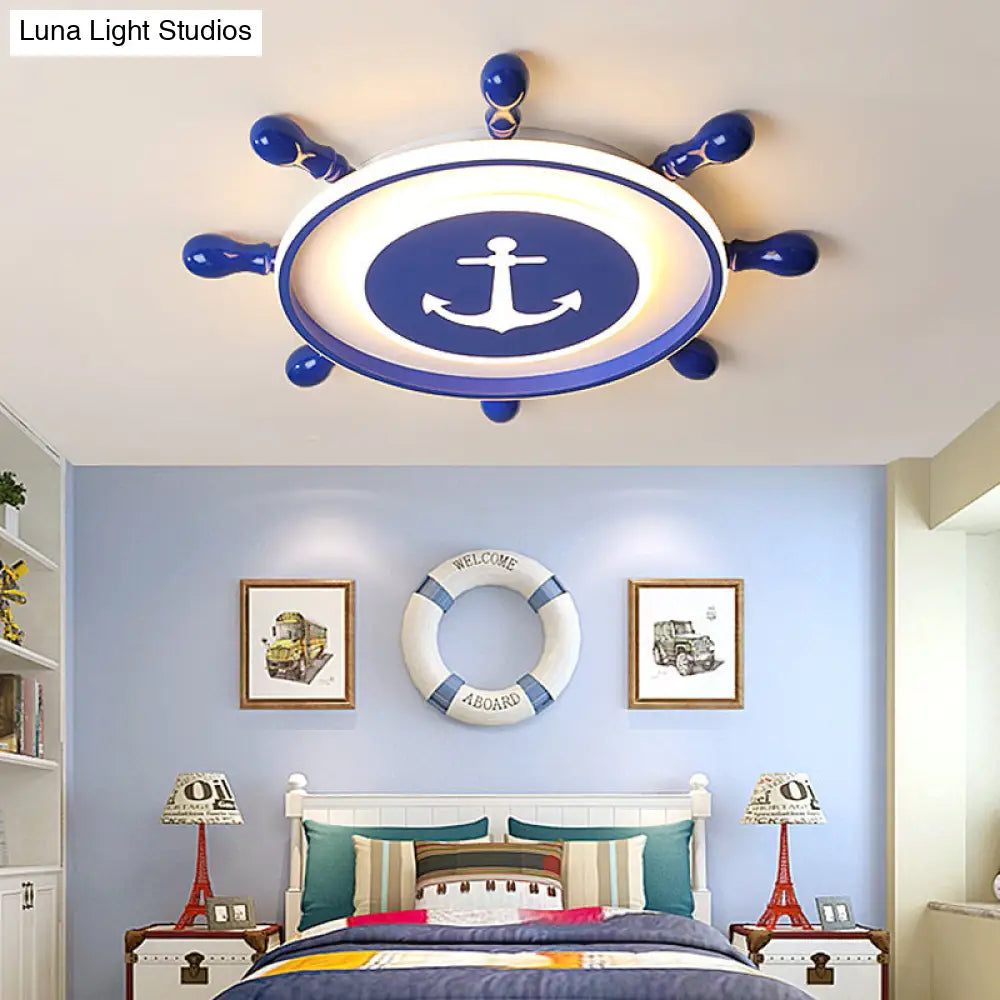 Modern Flushmount Led Ceiling Light For Children’s Rooms - Blue Acrylic With Warm/White