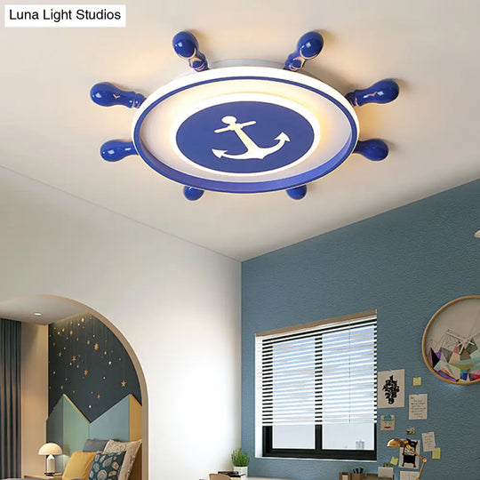 Modern Flushmount Led Ceiling Light For Children’s Rooms - Blue Acrylic With Warm/White