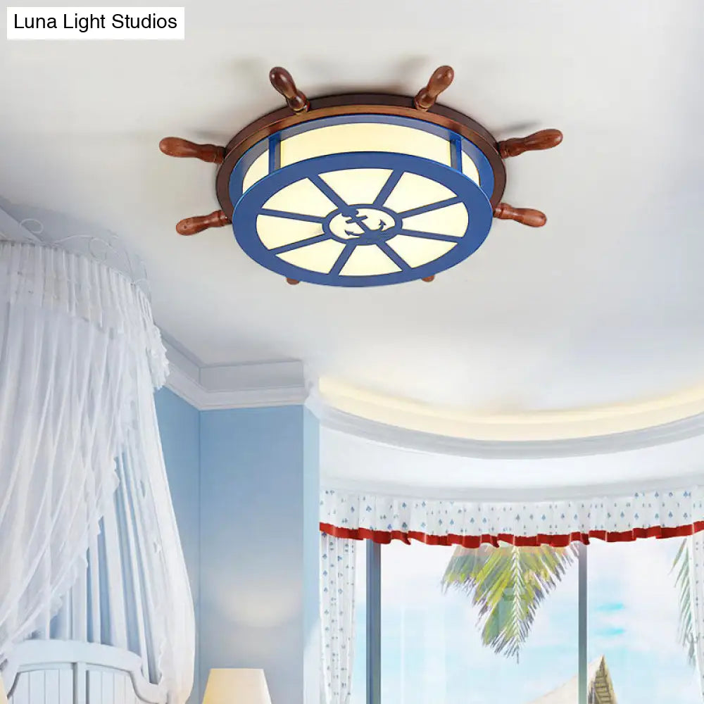 Modern Flushmount Wood Led Ceiling Light For Childrens Room - Blue Warm/White Lighting