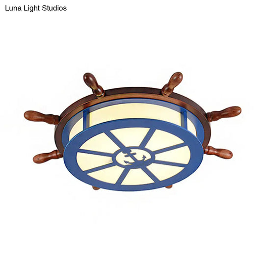 Modern Flushmount Wood Led Ceiling Light For Children’s Room - Blue Warm/White Lighting