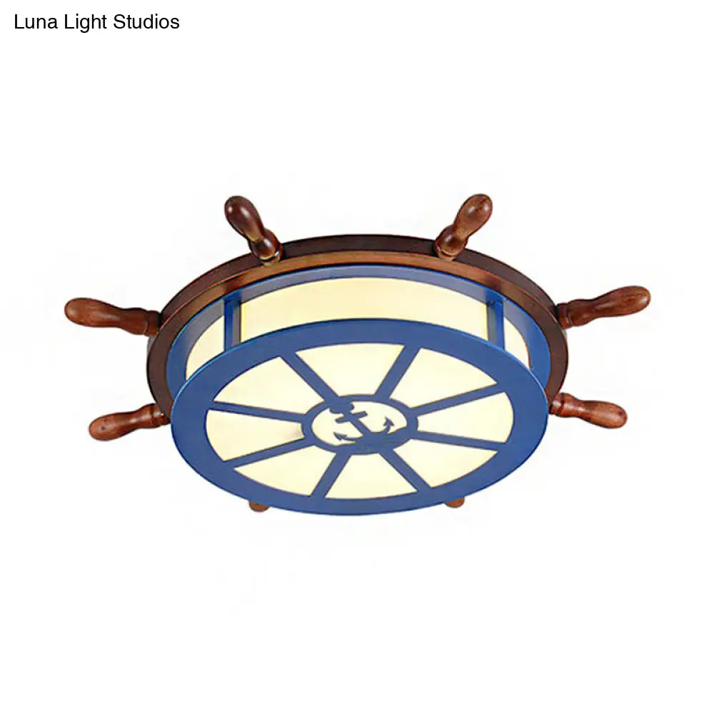 Modern Flushmount Wood Led Ceiling Light For Childrens Room - Blue Warm/White Lighting