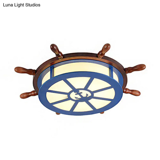 Modern Flushmount Wood Led Ceiling Light For Childrens Room - Blue Warm/White Lighting