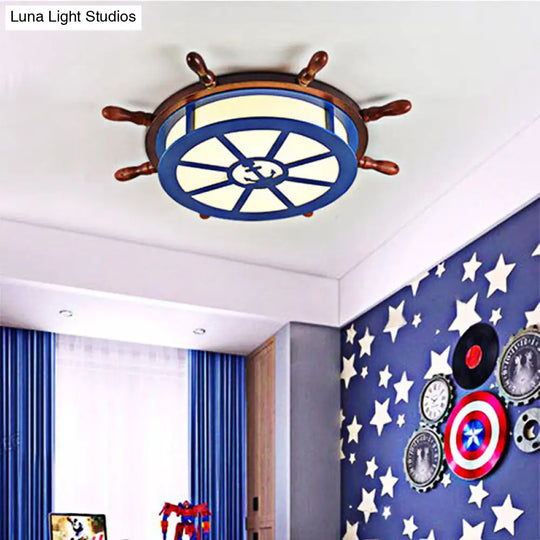 Modern Flushmount Wood Led Ceiling Light For Childrens Room - Blue Warm/White Lighting