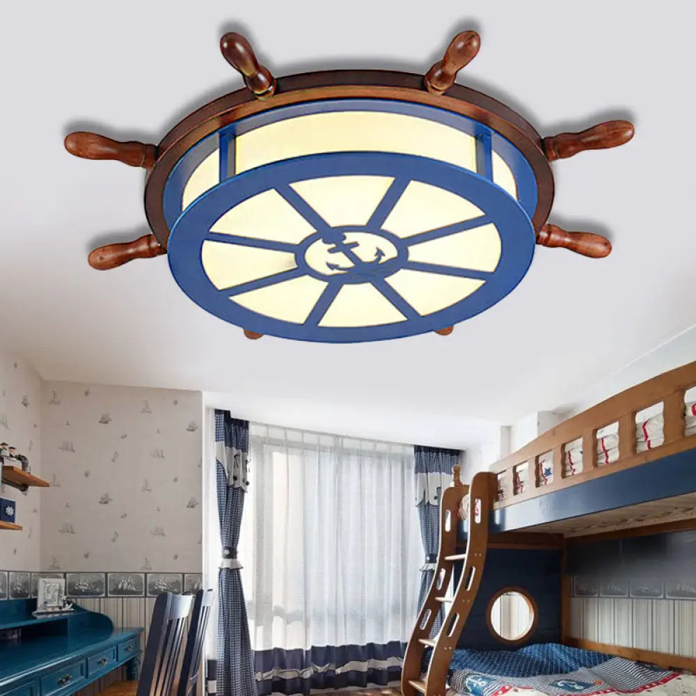 Modern Flushmount Wood Led Ceiling Light For Children’s Room - Blue Warm/White Lighting / White