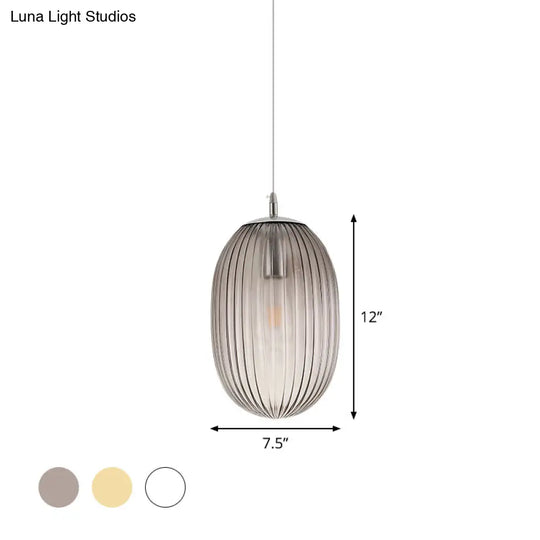 Modern Stylish Single Light Fluted Glass Melon Hanging For Dining Room Ceiling Pendant