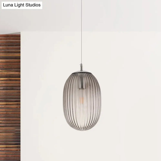 Modern Fluted Glass Melon Hanging Light - Stylish Single Pendant For Dining Room Ceiling