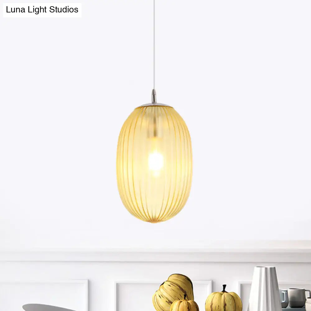 Modern Stylish Single Light Fluted Glass Melon Hanging For Dining Room Ceiling Pendant