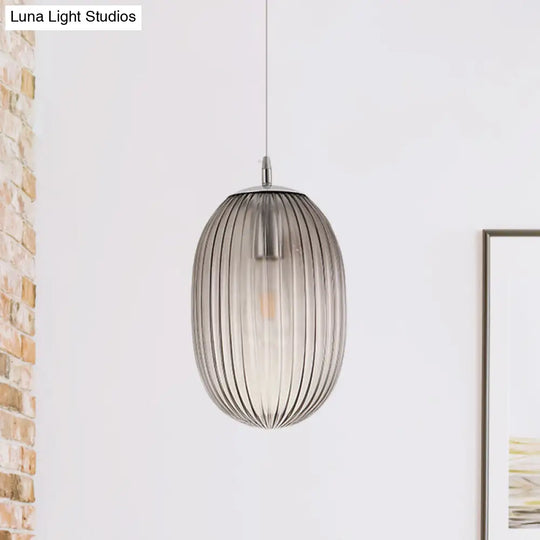 Modern Stylish Single Light Fluted Glass Melon Hanging For Dining Room Ceiling Pendant Smoke Gray