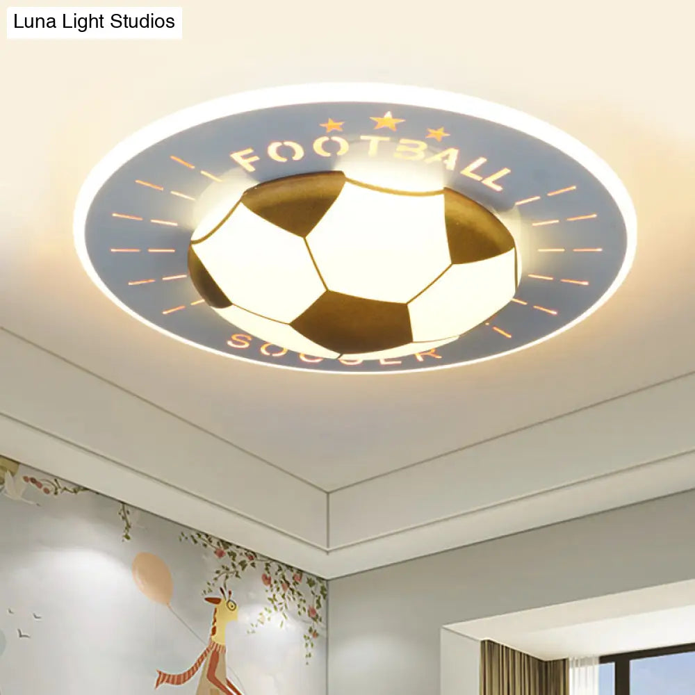 Modern Football Led Flush Mount Light Fixture In White/Blue For Bedrooms