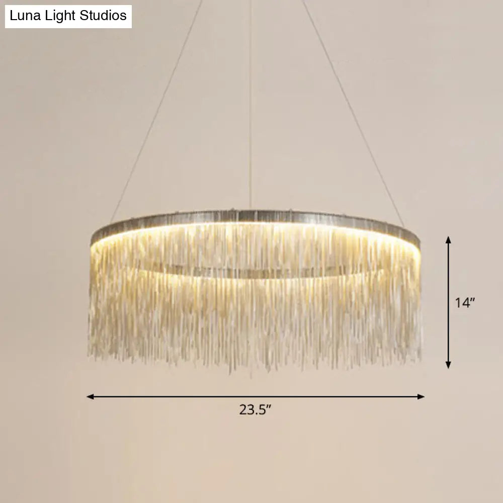 Modern Fringed Round Ceiling Pendant Light For Living Room Silver / 23.5