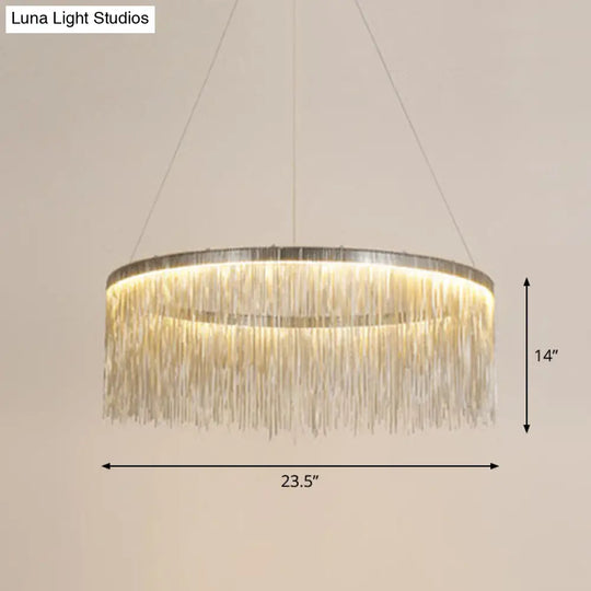 Modern Fringed Round Ceiling Pendant Light For Living Room Silver / 23.5