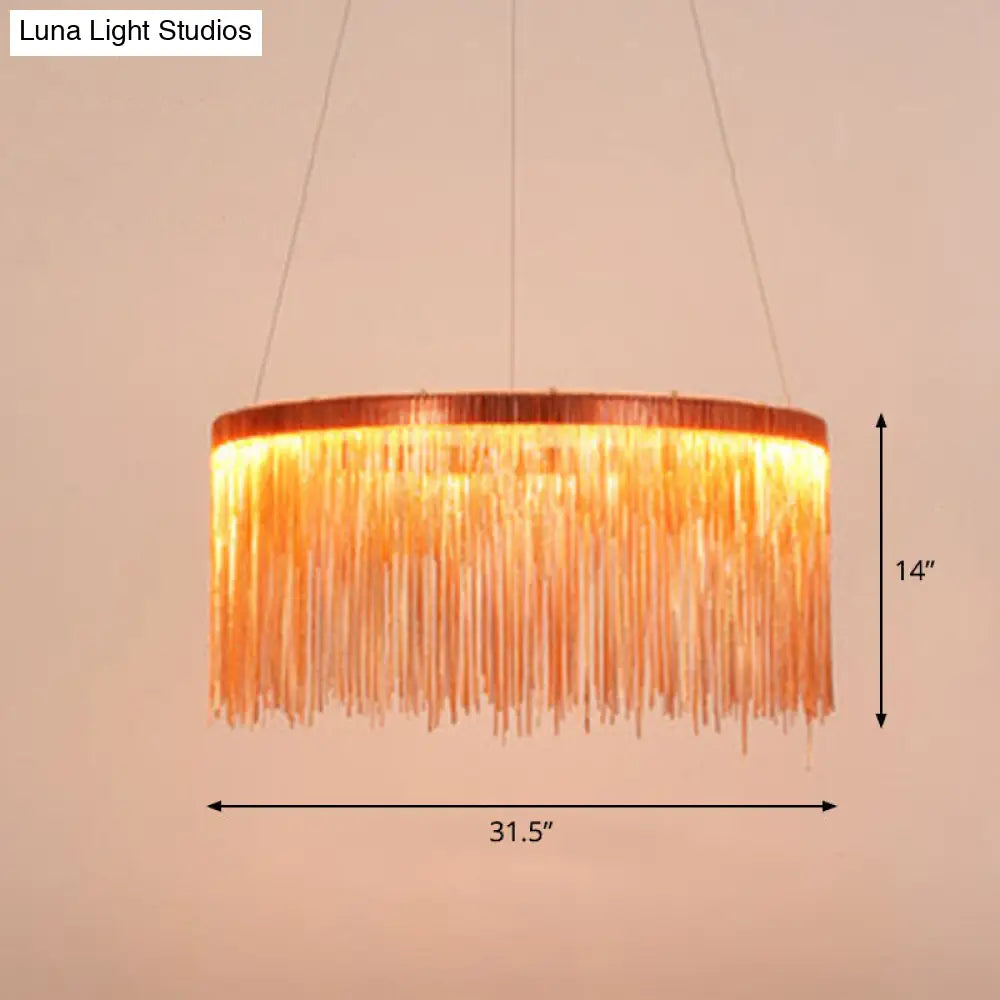 Modern Fringed Round Ceiling Pendant Light For Living Room Rose Gold / 31.5