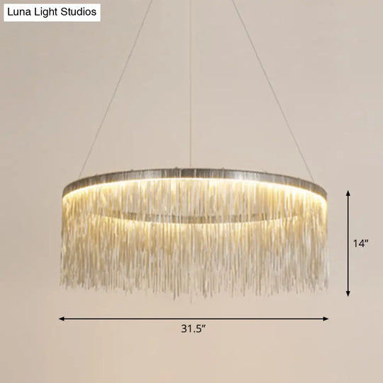 Modern Fringed Round Ceiling Pendant Light For Living Room Silver / 31.5