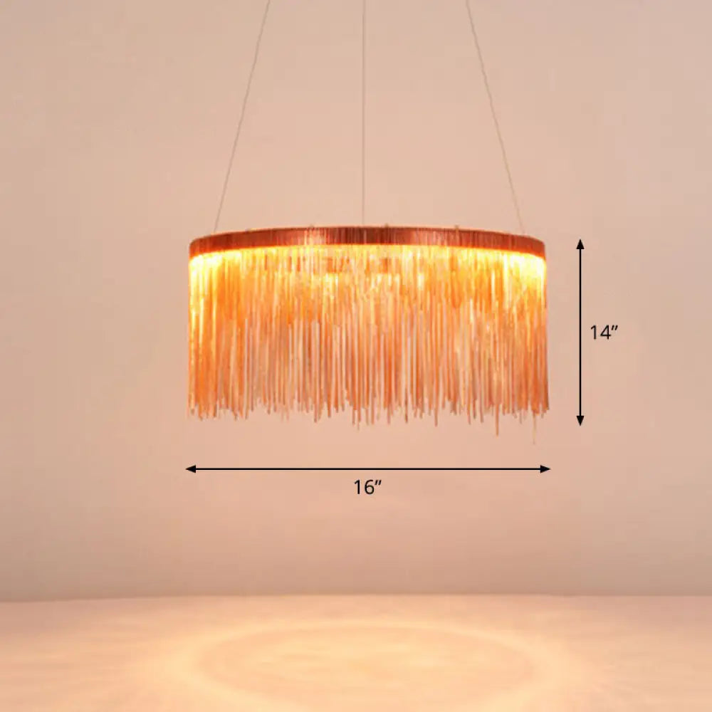 Modern Fringed Round Ceiling Pendant Light For Living Room Rose Gold / 16’’