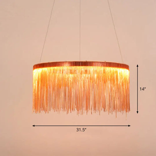 Modern Fringed Round Ceiling Pendant Light For Living Room Rose Gold / 31.5’’