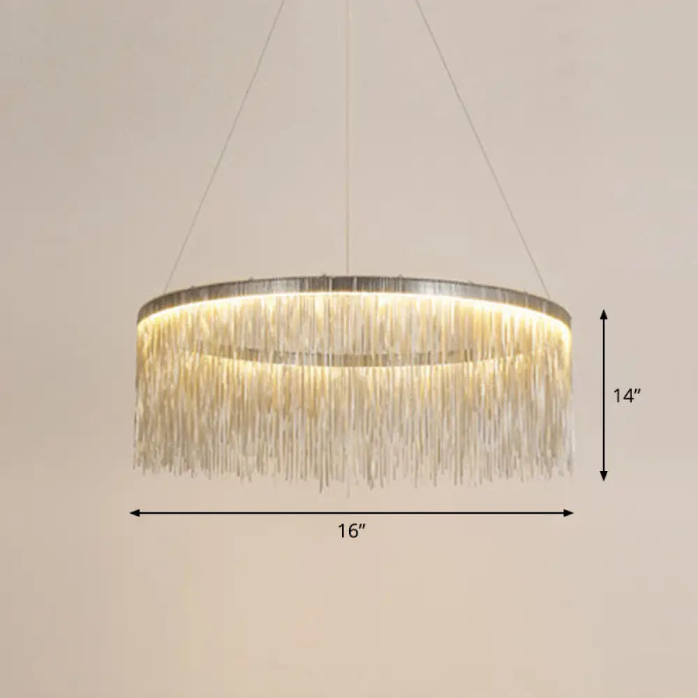 Modern Fringed Round Ceiling Pendant Light For Living Room Silver / 16’’