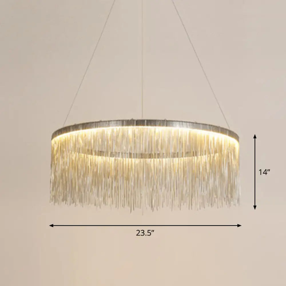 Modern Fringed Round Ceiling Pendant Light For Living Room Silver / 23.5’’