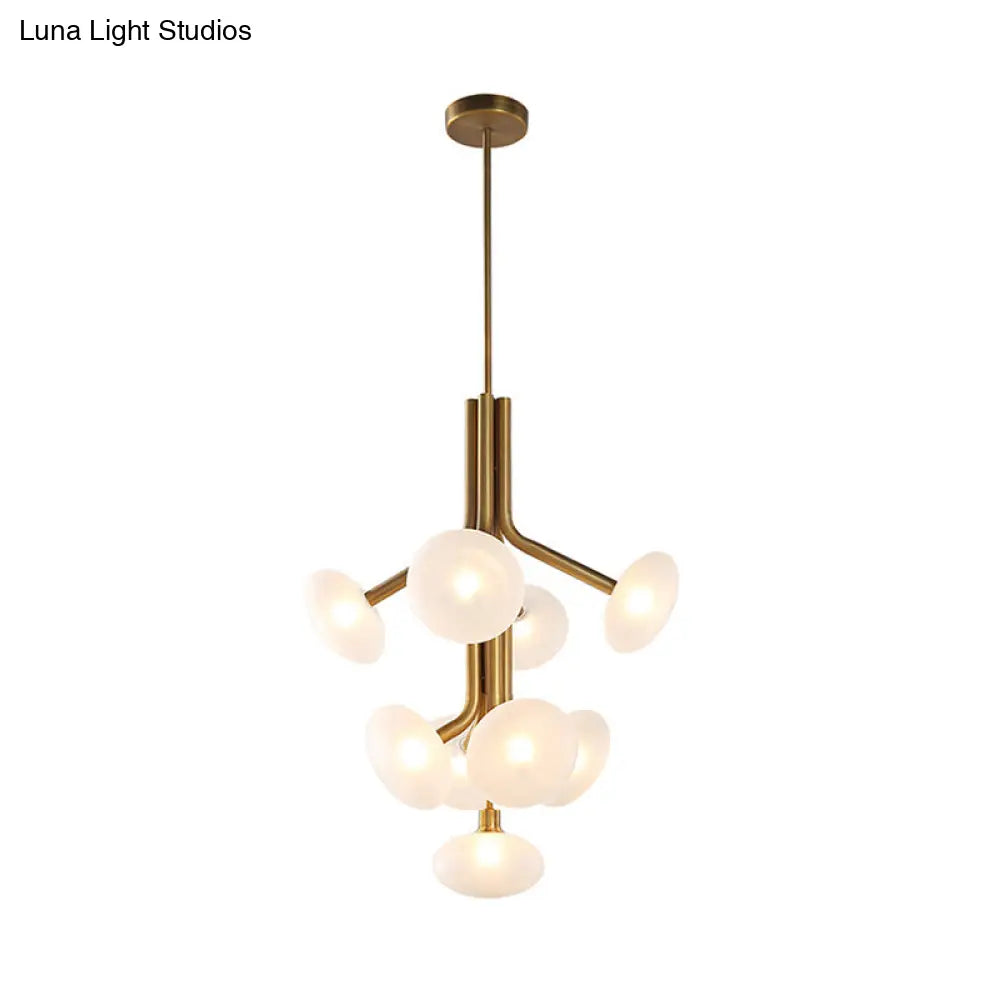 Modern Frosted Glass 9-Light Pendant Chandelier: Gold Round Ceiling Lamp