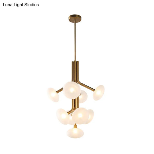 Modern Frosted Glass 9-Light Pendant Chandelier: Gold Round Ceiling Lamp