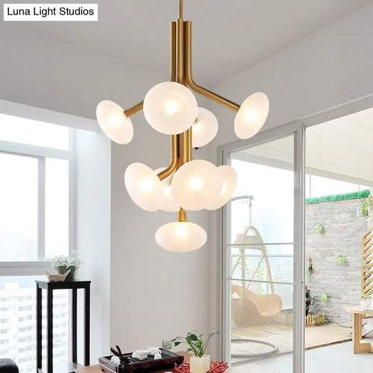 Modern Gold Round Pendant Chandelier: Frosted Glass 9-Head Ceiling Suspension Lamp