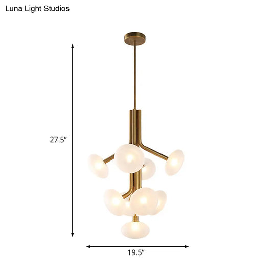 Modern Frosted Glass 9-Light Pendant Chandelier: Gold Round Ceiling Lamp