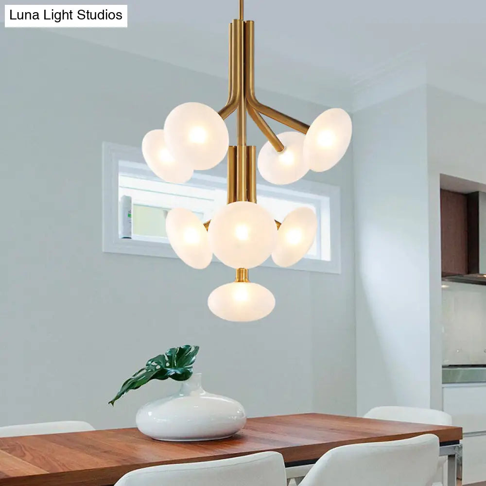 Modern Gold Round Pendant Chandelier: Frosted Glass 9-Head Ceiling Suspension Lamp