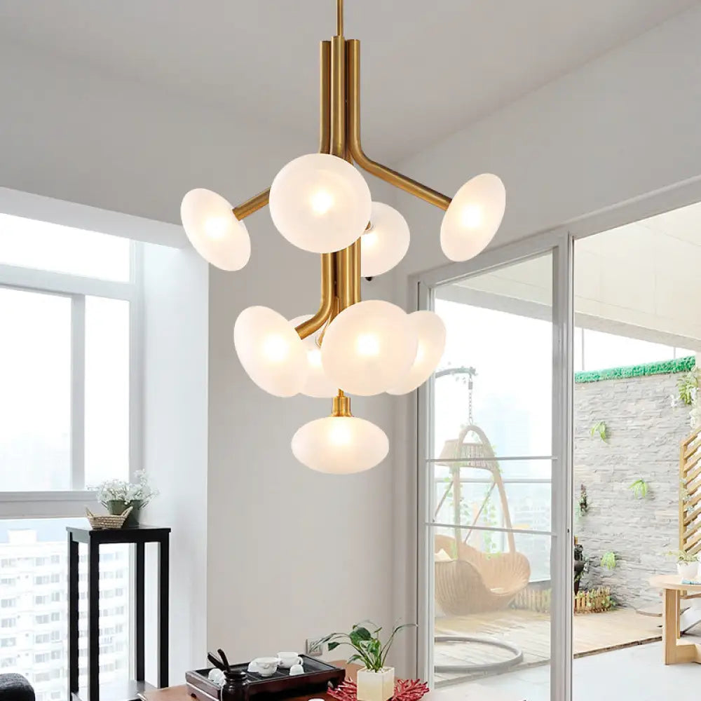 Modern Frosted Glass 9-Light Pendant Chandelier: Gold Round Ceiling Lamp