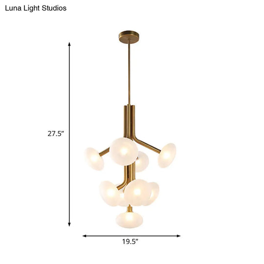 Modern Gold Round Pendant Chandelier: Frosted Glass 9-Head Ceiling Suspension Lamp