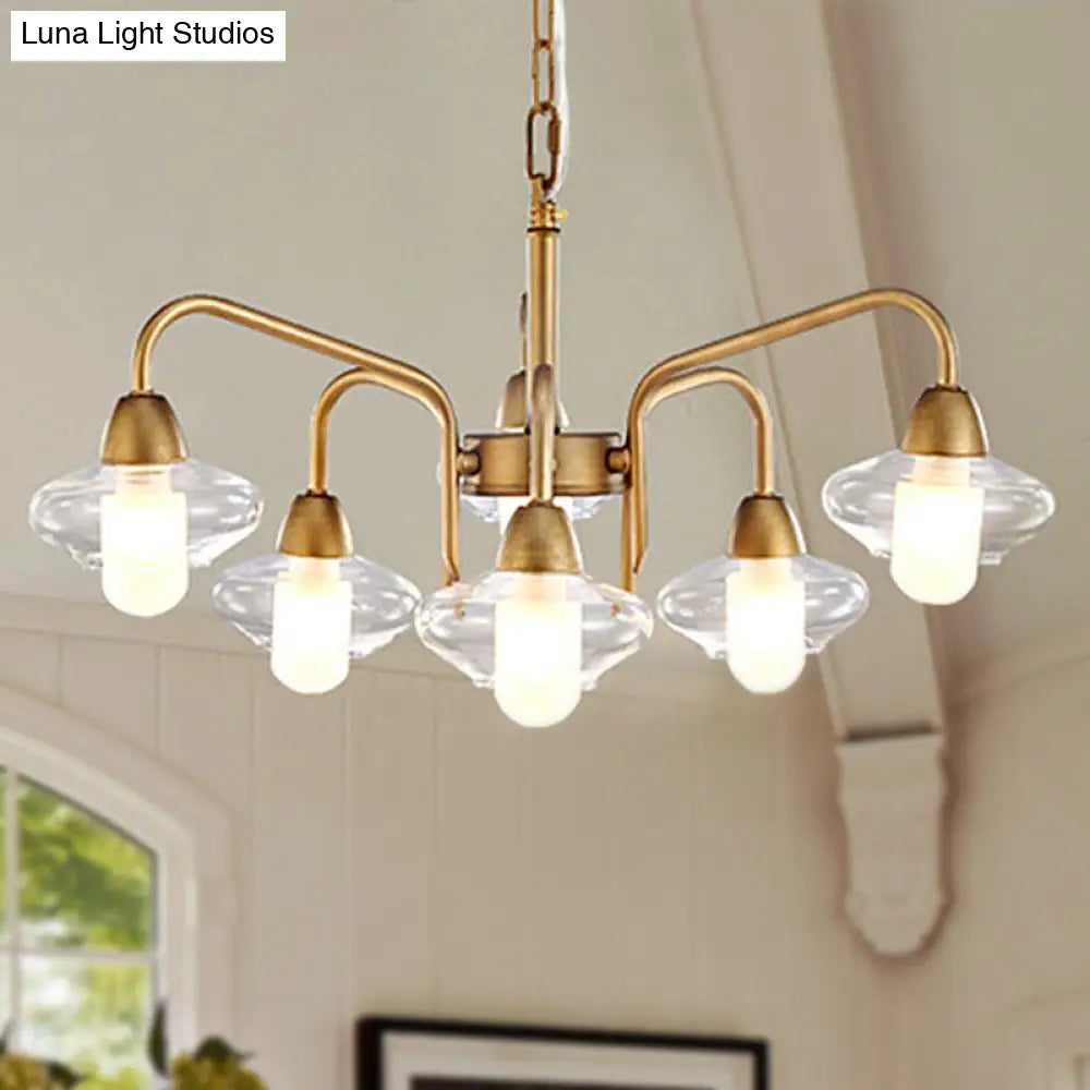 Frosted Glass Chandelier - Modern 6-Light Pendant Lighting For Dining Room Brass