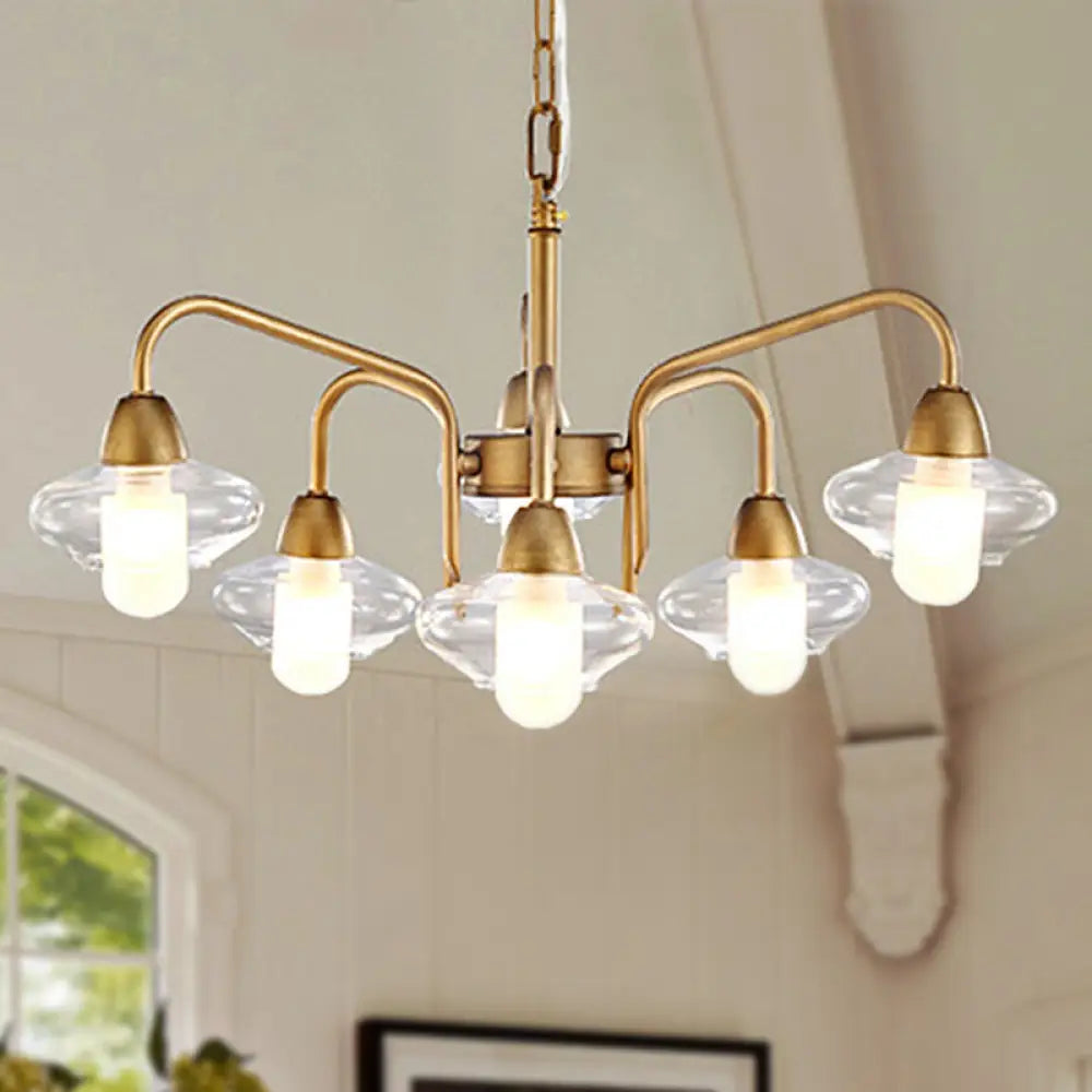 Modern Frosted Glass Chandelier - 6-Light Elliptical Pendant For Dining Room Lighting Brass