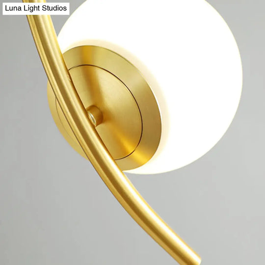 Sleek Spherical Hanging Chandelier: 9-Bulb Pendant Light With Frosted Glass Black And Gold Arm -