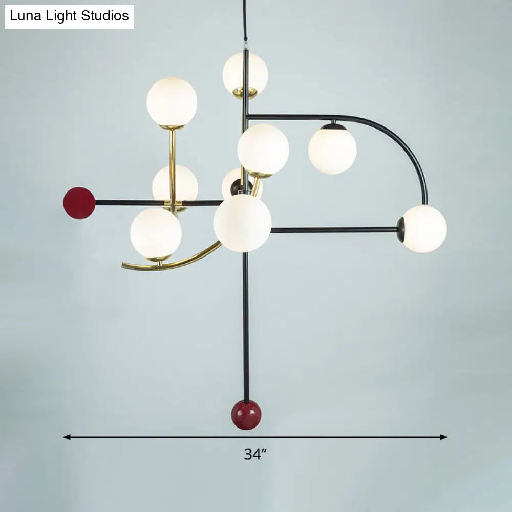 Modern Frosted Glass Chandelier With 9-Bulb Pendant Light - Stylish Spherical Hang For Living Room