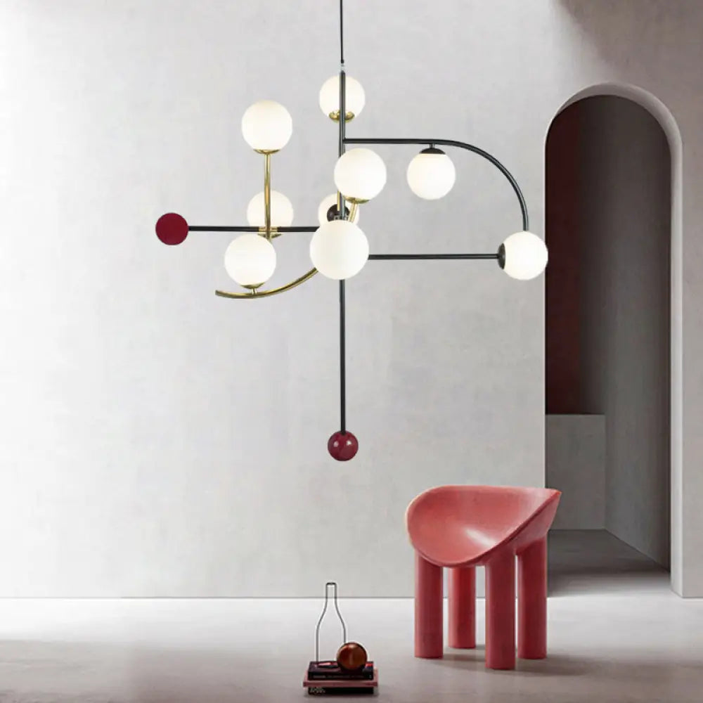 Modern Frosted Glass Chandelier With 9-Bulb Pendant Light - Stylish Spherical Hang For Living Room