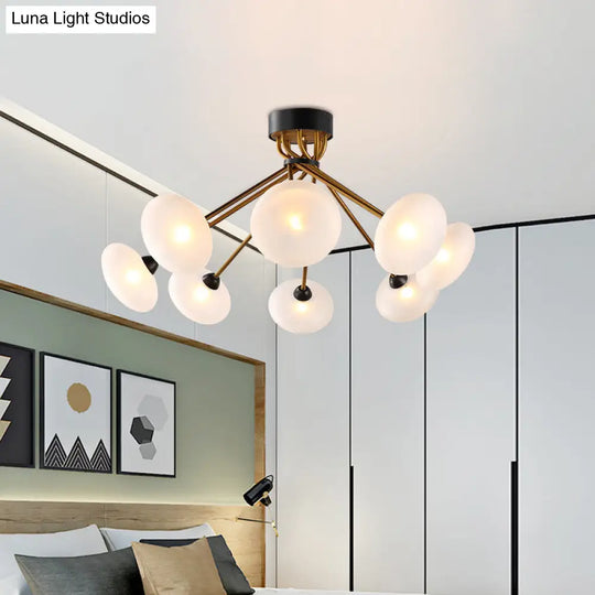 Modern Frosted Glass Circle Semi Flush Light - Black/Gold Ceiling Fixture (8/10 Bulbs) 8 /
