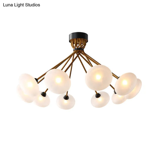 Modern Frosted Glass Circle Semi Flush Light - 8/10 Bulbs Black/Gold Ceiling Fixture